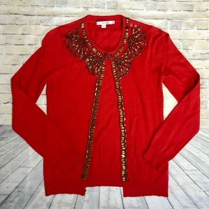 Boden Red Orange Embellished Cashmere Cardigan